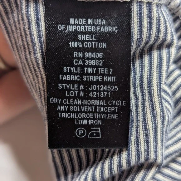 Theory Tiny Tee 2 Striped Baby Tee Navy White Fitted Minimal Cotton USA - Picture 2 of 7